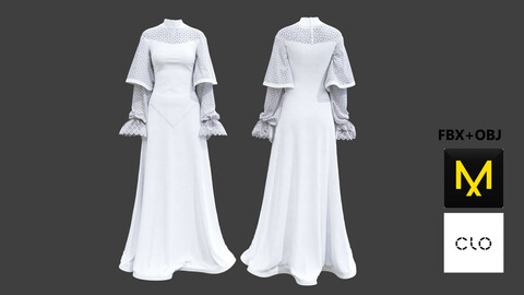Elegant Dress. Marvelous Designer/Clo3d project + OBJ + FBX