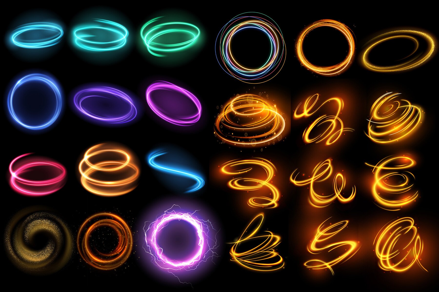 ArtStation - 60 Lights Circle Overlays, Neon glowing swirls, Golden ...