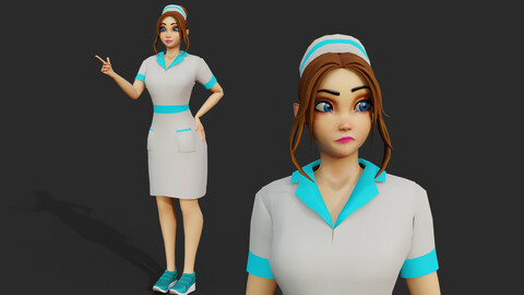 Nurse Cartoon Female Full Rigged Blender