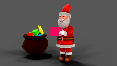 Fur Cartoon Santa Claus with gifts