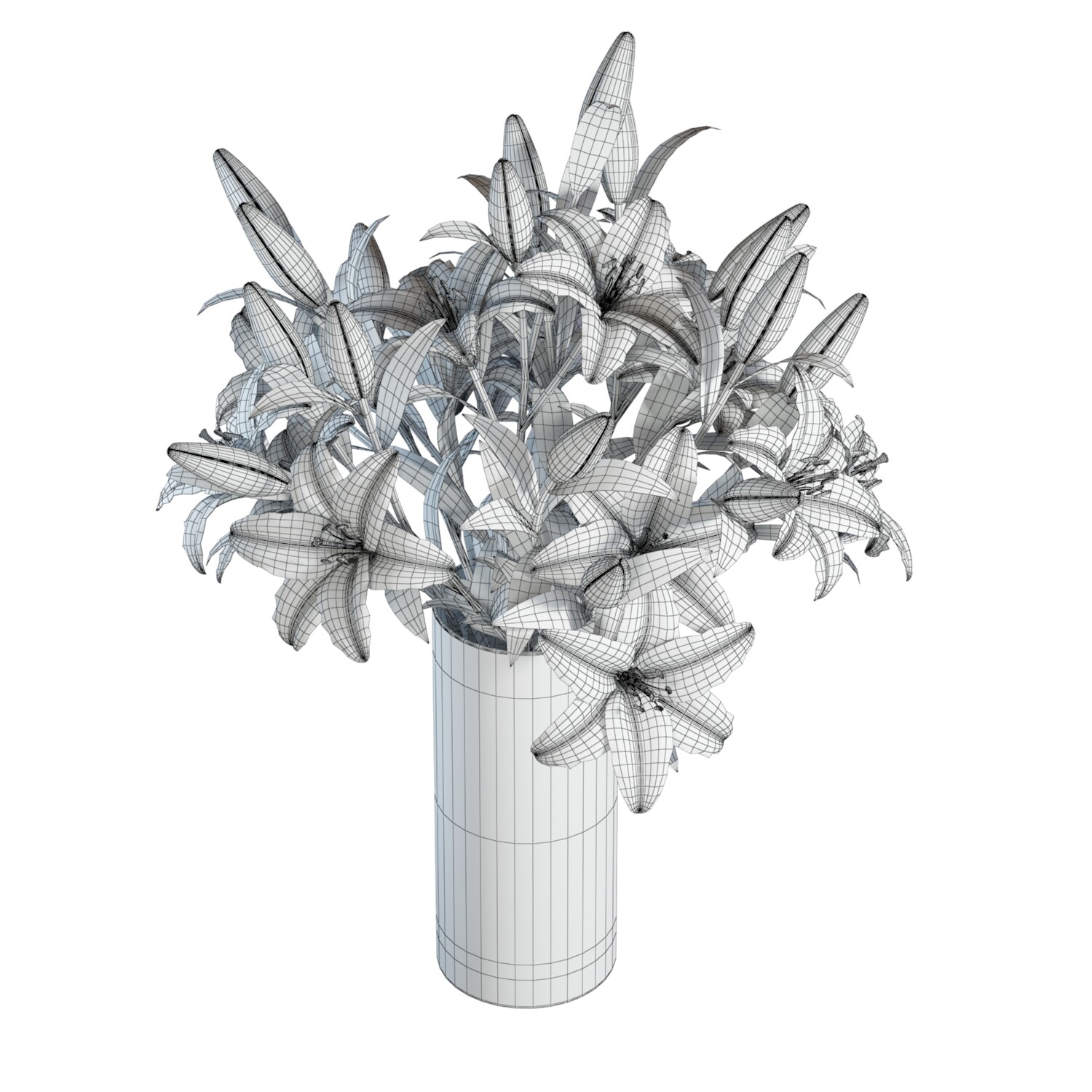 bouquet of dried white flowers in a glass vase 155 3D Model in