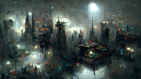 cyberpunk rainy city