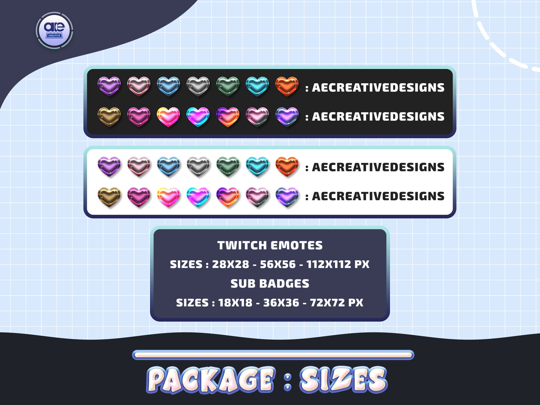 Heart Sub Badges - 6 x Shiny Twitch Sub Badges with Photoshop Files