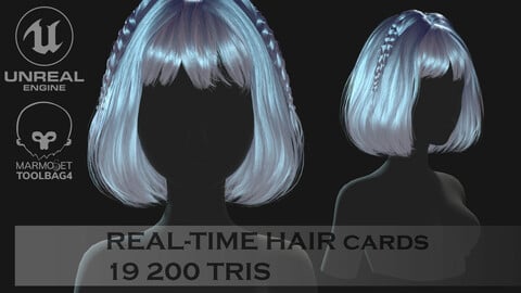 Low poly cards Game-ready hairstyle bob with braids