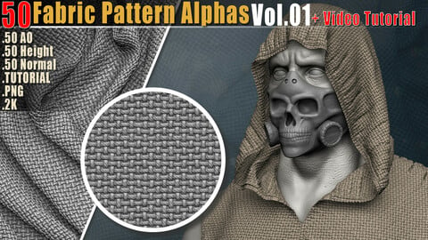 50 Fabric Pattern Alphas Vol.01 + Video Tutorial