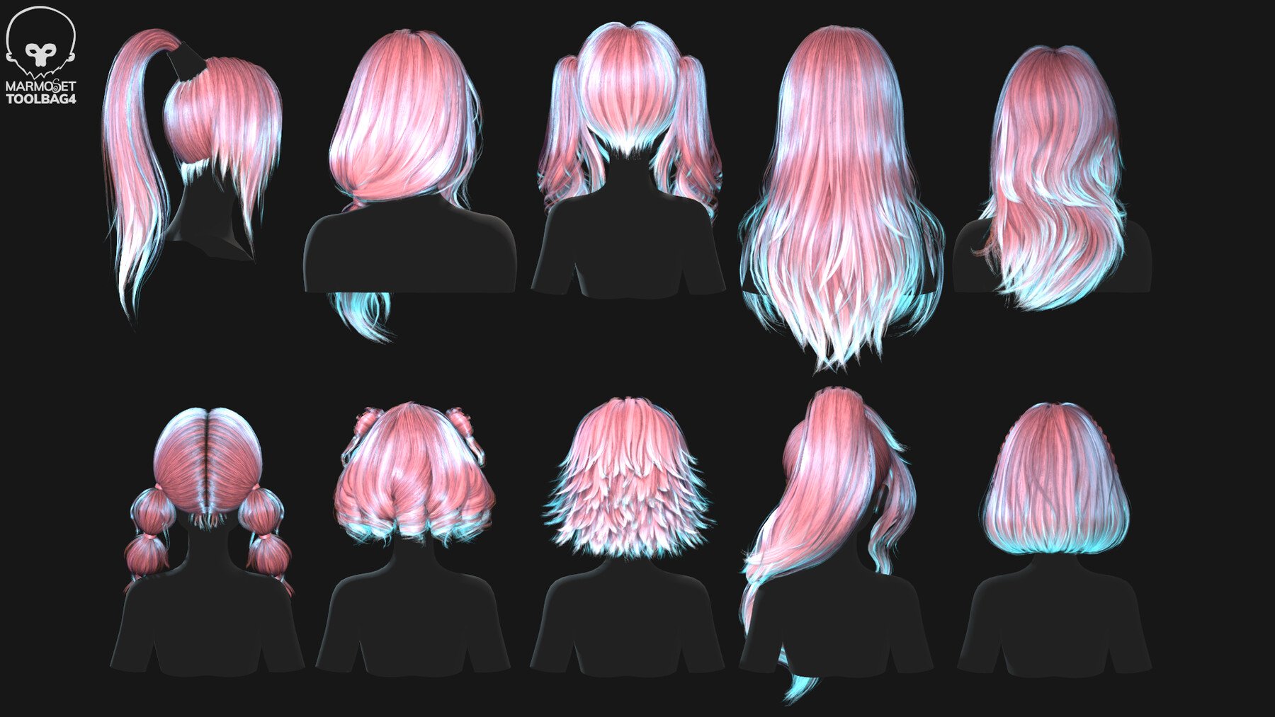 ArtStation - Hairstyle pack (10 pieces) Vol3. Real-Time low poly cards ...