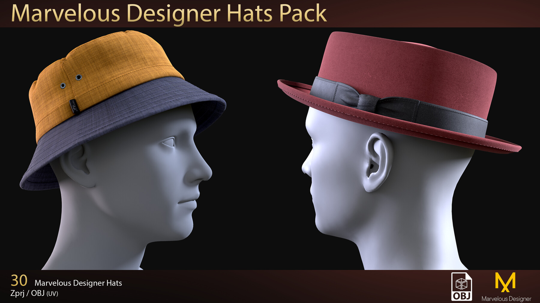 ArtStation - Marvelous Designer Hats Pack (including 30 hats) | Game Assets