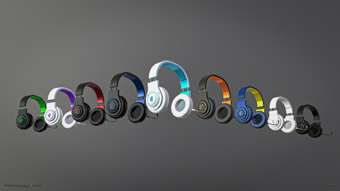 PBR low poly game ready 3D model of headphones