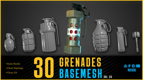 30 Gernades and Smoke Basemesh Vol.03 (Game Ready)