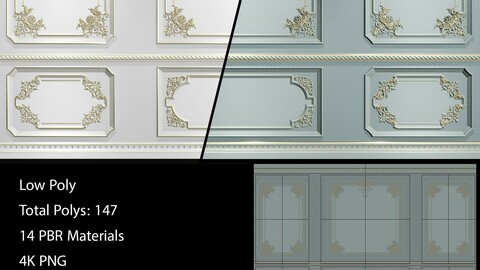HQ Lowpoly Wall Molding | 2 Sets | 14 PBR Material | 4K
