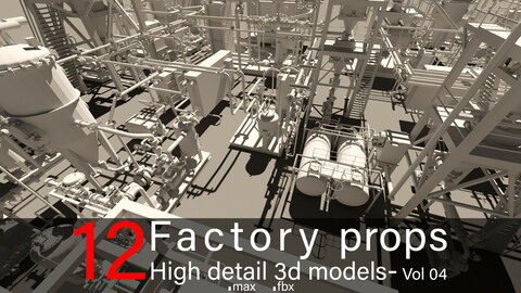 12 Factory Props-High detail 3d models- Vol 04