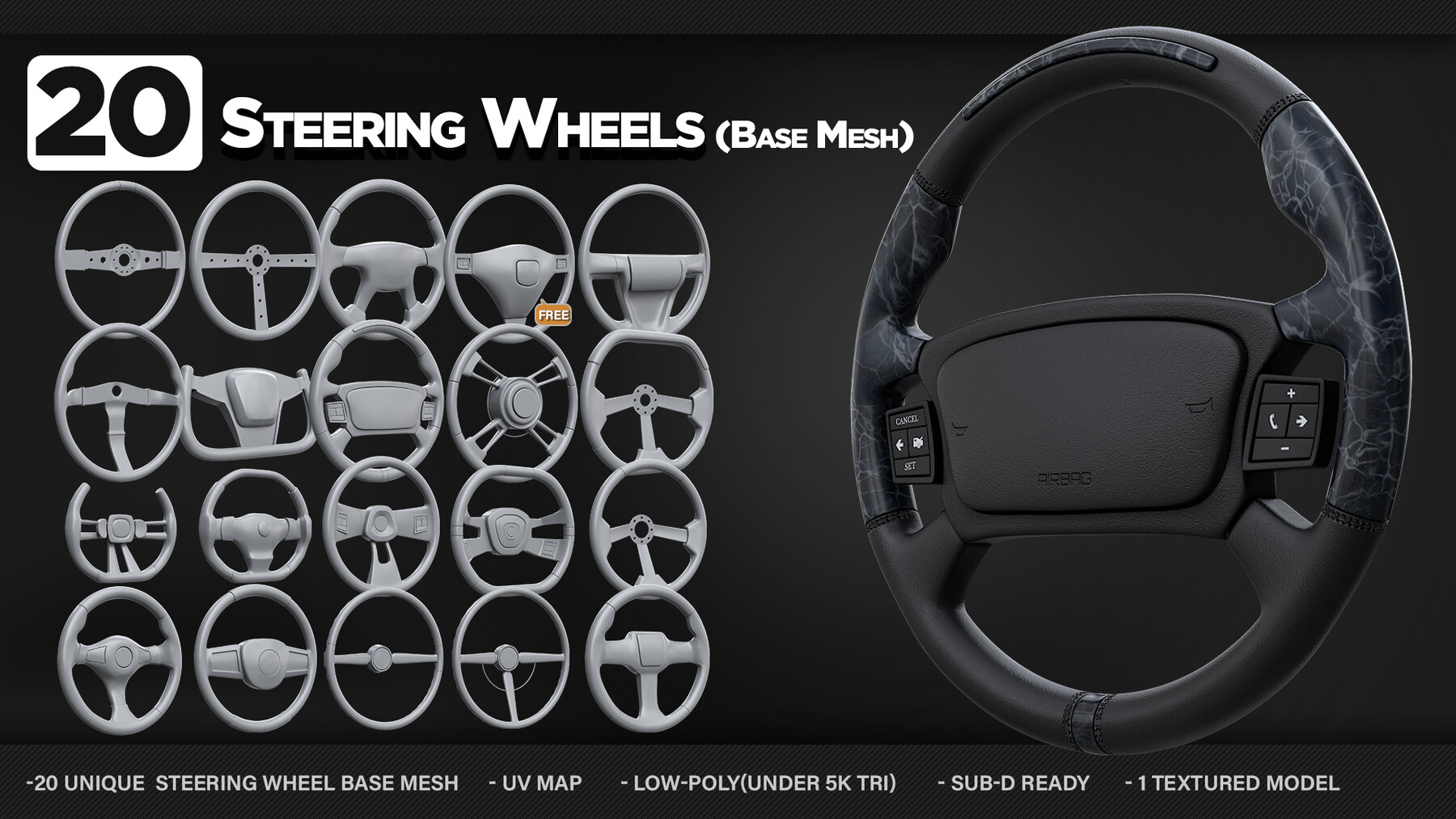 ArtStation 20 Steering Wheels Base Mesh Game Assets