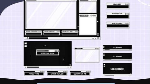 Animated Stream Package Overlay Black and White, Pixel Stream Pack, Pixel Animated Overlays, Stream Overlays