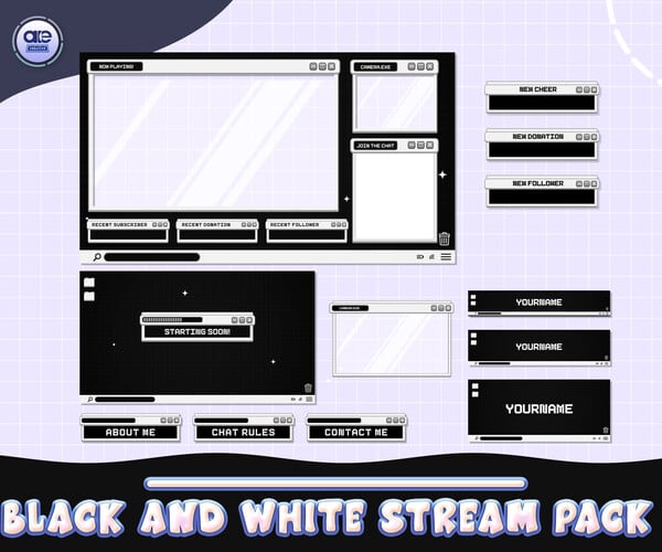 ArtStation - Animated Stream Package Overlay Black and White, Pixel ...