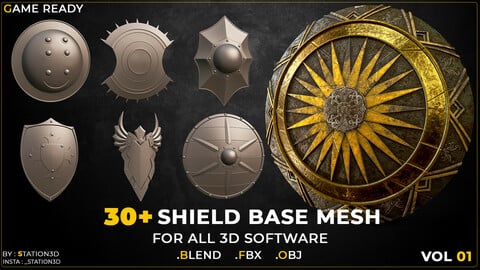 30 Shield Base Mesh Vol-01 -Game Ready
