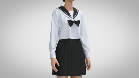 Sailor Collar School Uniform 1, Marvelous Designer, Clo3D +fbx, obj
