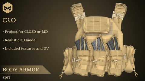 Body armor - Marvelous Designer / CLO3D Project / bulletproof vest / tactical outfit / military / gear / bag / pouches