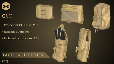 5 Tactical pouches pack - Marvelous Designer / CLO3D Project / bulletproof vest / tactical outfit / military / gear / bag / kit