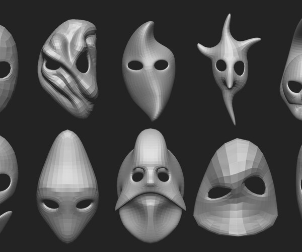 ArtStation - 50 low poly mask shapes and base meshes IMM brush set for ...