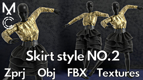 Skirt style No.2 : Marvelous Designer + Clo3d + OBJ + FBX + Texture