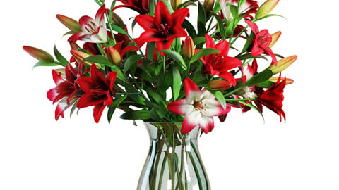 3D Model / Flower Set 14 / Red Lilies Bouquet