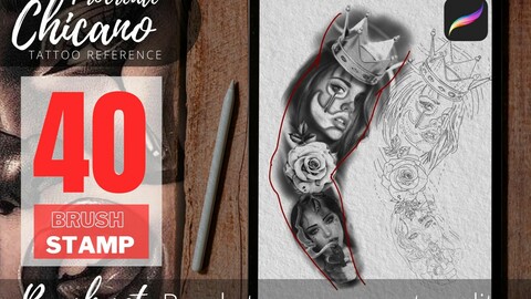 Procreate Chicano Tattoo stencil, Chicano tattoo brush stamp, Chicano tattoo reference, Procreate tattoo brushes, Maxican tattoo stencil