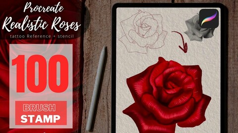 Roses Procreate, procreate rose stamps, Procreate rose, roses line art, rose stamps, roses tattoo, rose brushes, rose brush for procreate