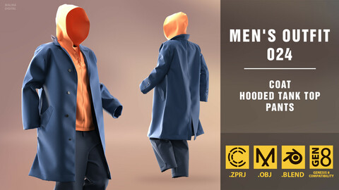 Men's outfit_024. Marvelous Designer/Clo3D project file + OBJ + Blend