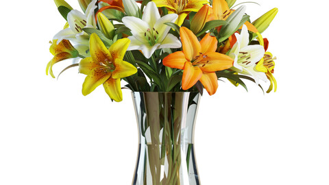 3D Model / Flower Set 16 / Multicolor Lilies Bouquet