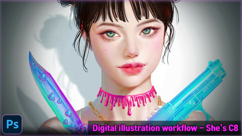 Digital illustration workflow - She's C8