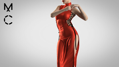 Red Dress/Marvelous Designer/Clo3D+OBJ
