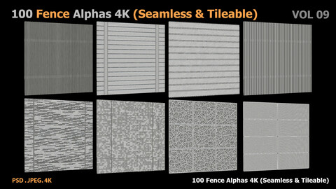 100 Fence Alphas 4K (Seamless & Tileable) VOL 09