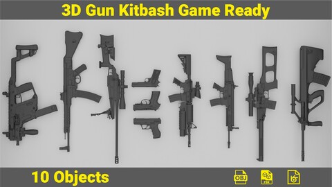 3D Gun Kitbash Game Ready Vol.01
