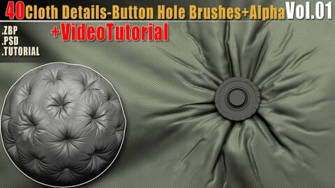 40 Cloth Details - Button Hole Brushes + Alpha Vol01 + Video Tutorial