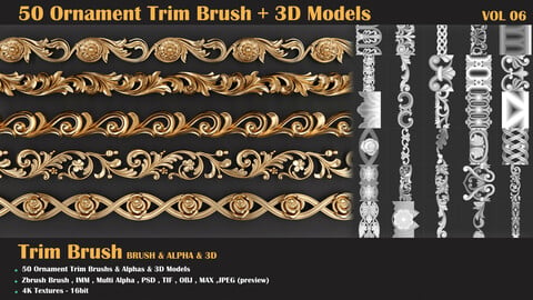 50 Ornament Trim Brush + 3DModel - VOL 08