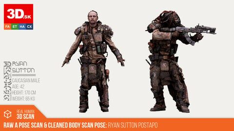 Raw A Pose Scan & Cleaned Body Scan Pose | Postapocalyptic #1
