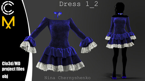 Dress 1_2. Marvelous Designer/Clo3d project + OBJ.