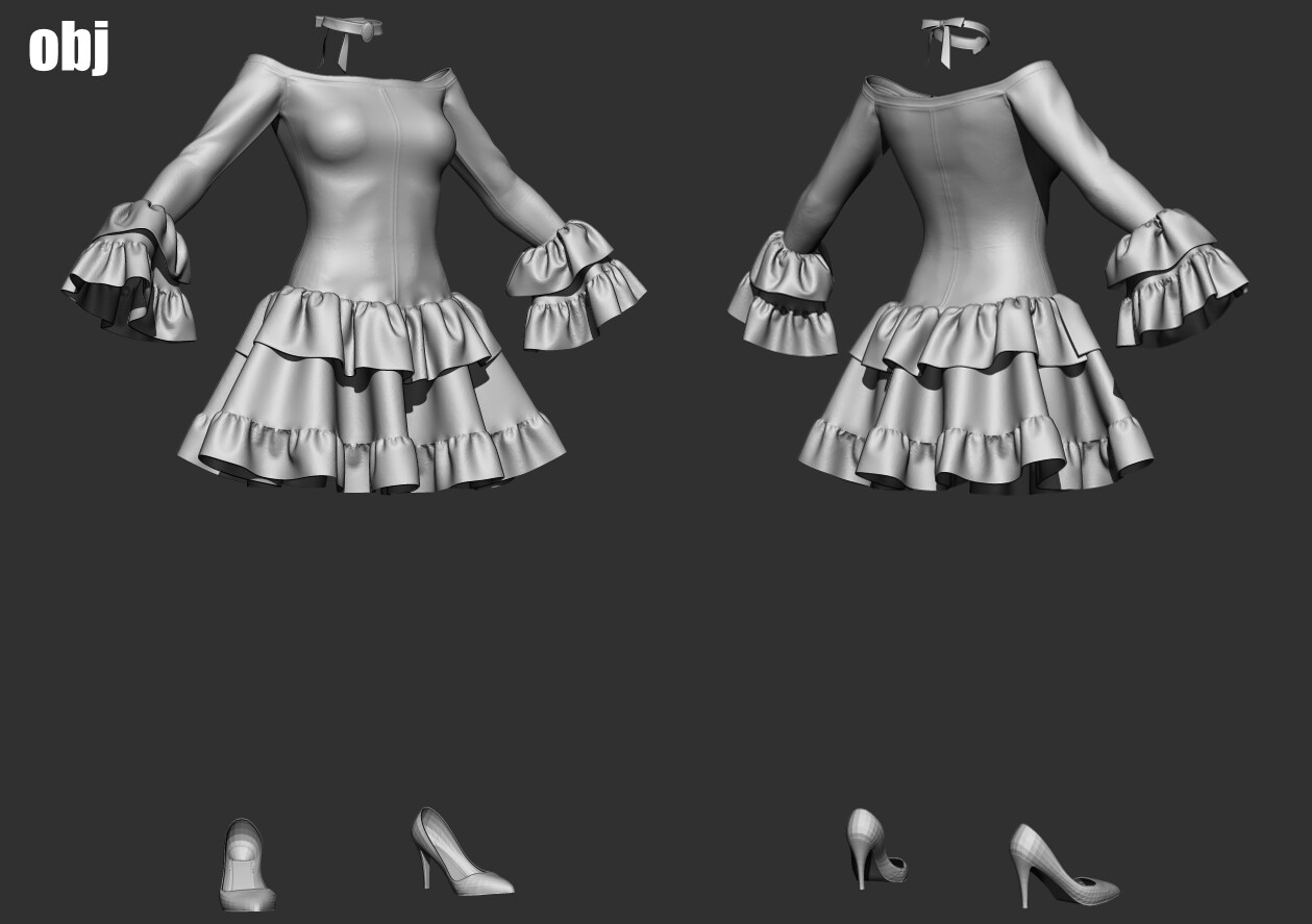 ArtStation - Dress 1_2. Marvelous Designer/Clo3d project + OBJ. | Resources