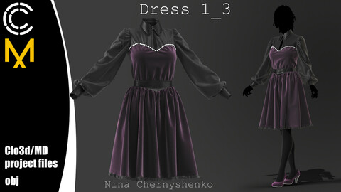 Dress 1_3. Marvelous Designer/Clo3d project + OBJ.