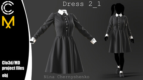 Dress 2_1. Marvelous Designer/Clo3d project + OBJ.