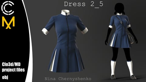 Dress 2_5. Marvelous Designer/Clo3d project + OBJ.