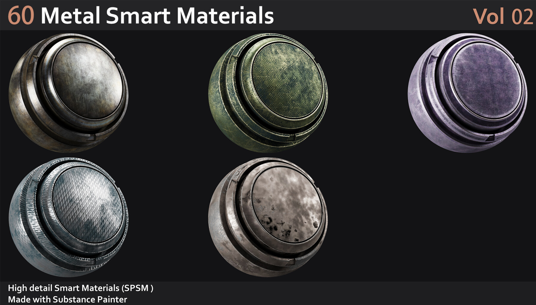 ArtStation - 60 Metal Smart Materials_Vol2 | Game Assets