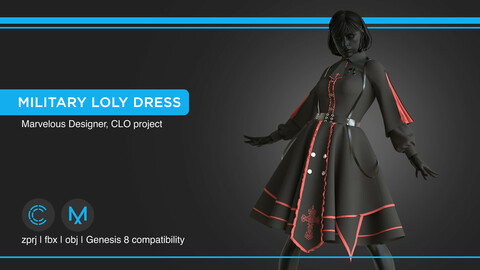 Military Loly Dress | clo3d | marvelous designer