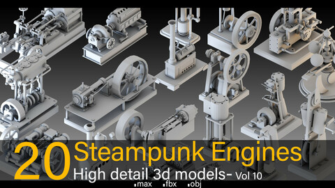 20- Steampunk Engines- High detail 3d models