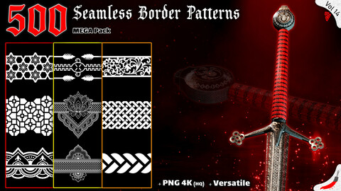 500 Alpha Seamless Border Patterns (MEGA Pack) - Vol 14