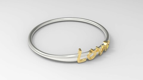 Love Ring with Silver Polished Ring and 24k Gold Polished Text