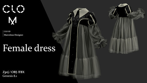 Female  dress / Marvelous Designer/Clo3D project file + OBJ