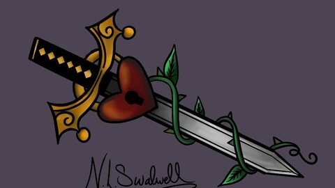 Heart Lock Dagger Tattoo Design