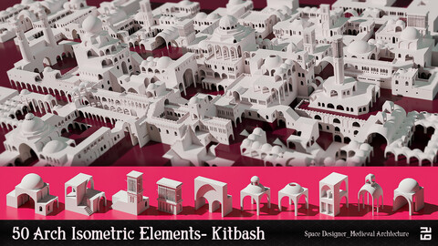 50 Architecture Isometric Elements Kit Bash