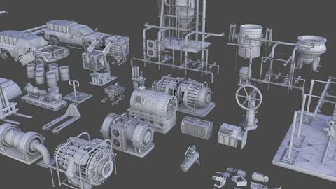 Industrial Kitbash - 150+ Models (41 Models with Textures/Project Files) - Free Sample